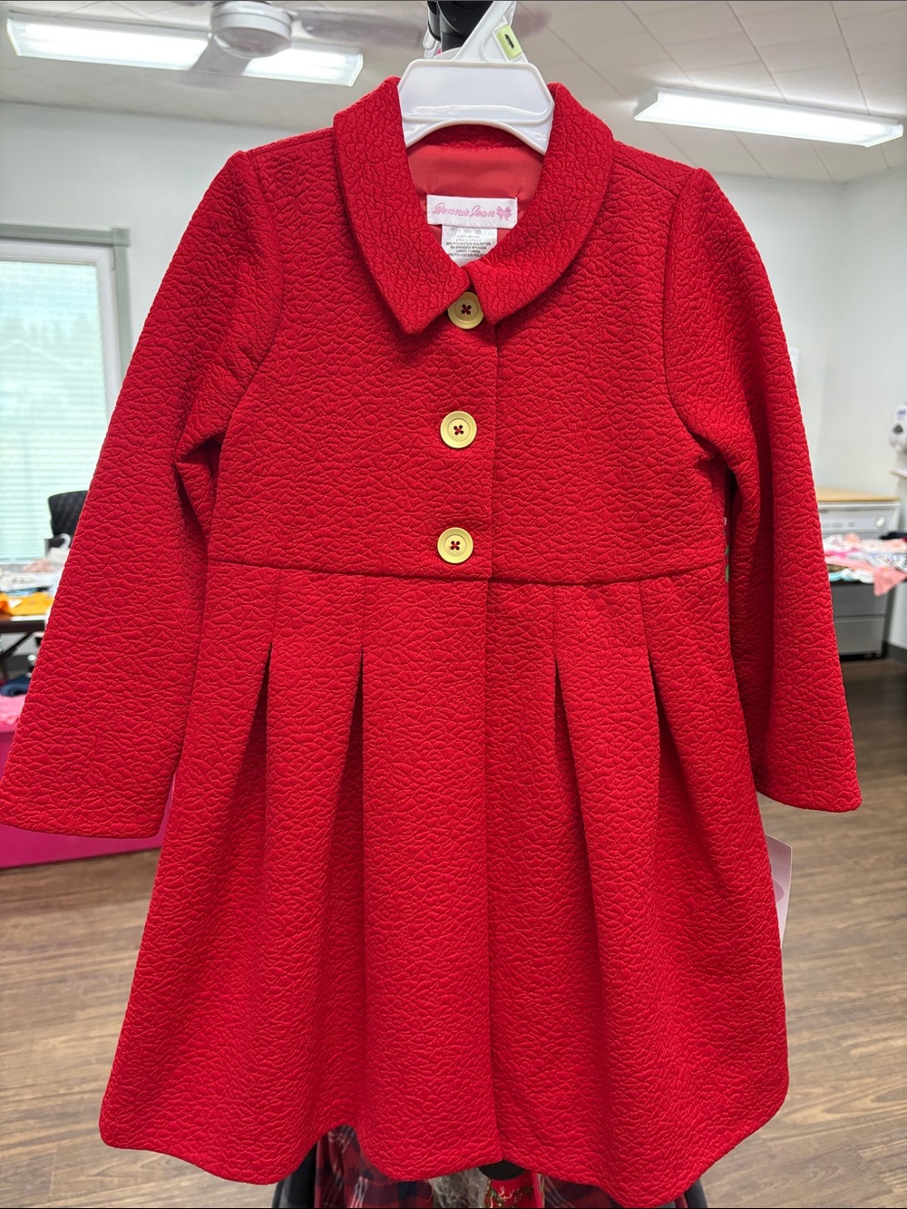 Bonnie Jean Red Girls Pea Coat with Buttons